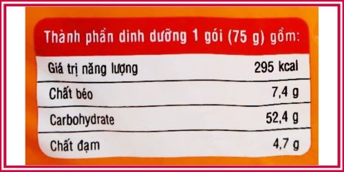 Giá trị dinh dưỡng mỗi gói bún giò heo Hằng Nga